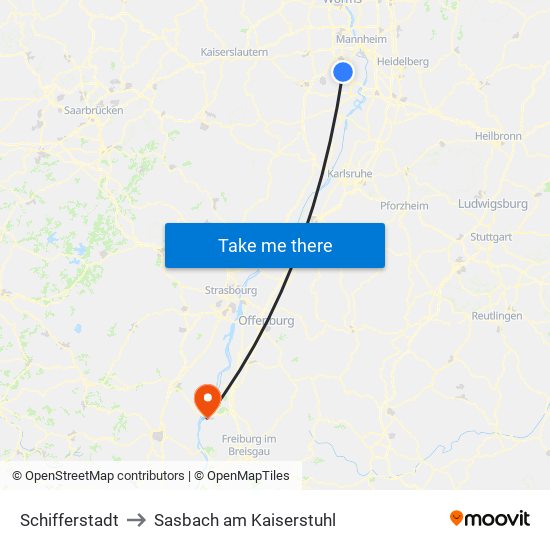 Schifferstadt to Sasbach am Kaiserstuhl map