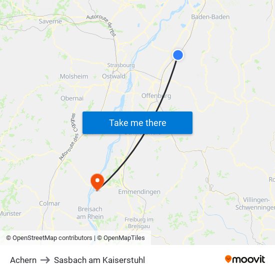 Achern to Sasbach am Kaiserstuhl map