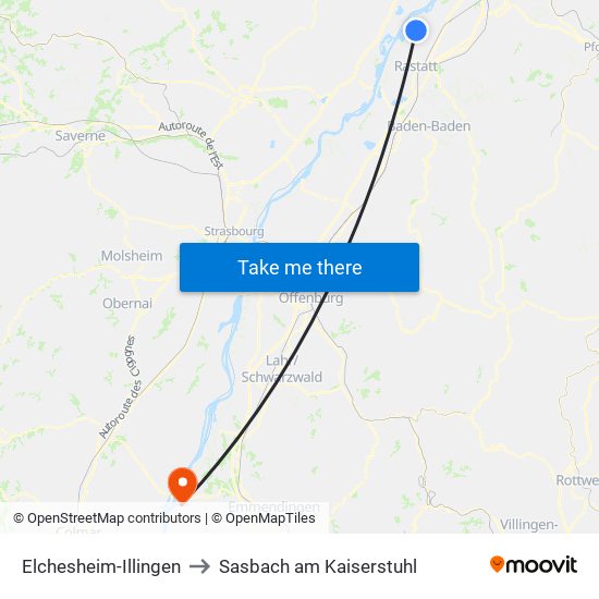 Elchesheim-Illingen to Sasbach am Kaiserstuhl map