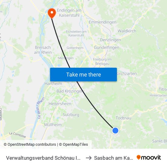 Verwaltungsverband Schönau Im Schwarzwald to Sasbach am Kaiserstuhl map