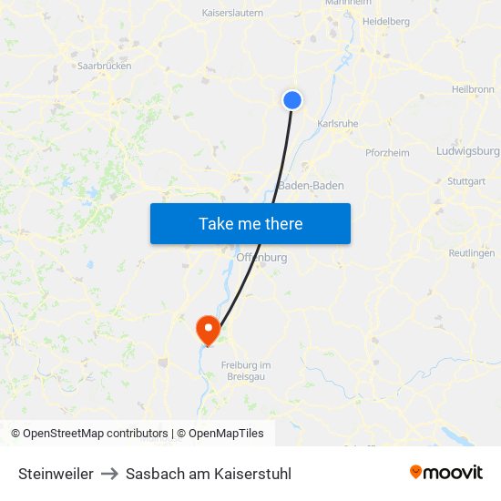 Steinweiler to Sasbach am Kaiserstuhl map