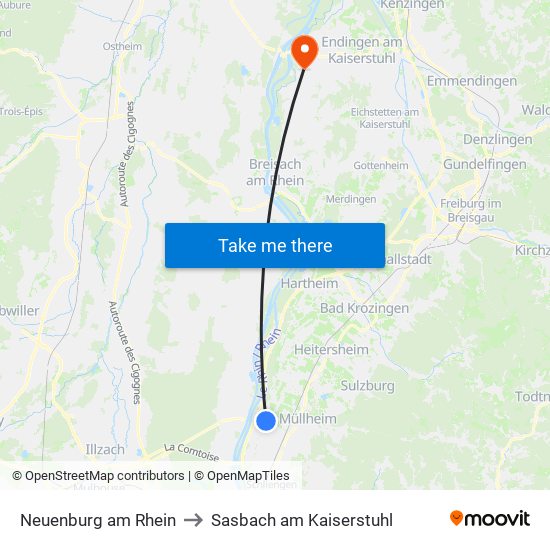 Neuenburg am Rhein to Sasbach am Kaiserstuhl map