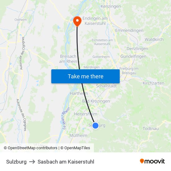 Sulzburg to Sasbach am Kaiserstuhl map