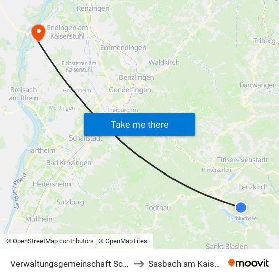 Verwaltungsgemeinschaft Schluchsee to Sasbach am Kaiserstuhl map