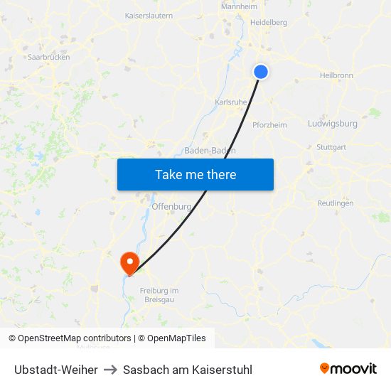 Ubstadt-Weiher to Sasbach am Kaiserstuhl map