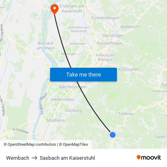 Wembach to Sasbach am Kaiserstuhl map