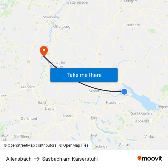 Allensbach to Sasbach am Kaiserstuhl map