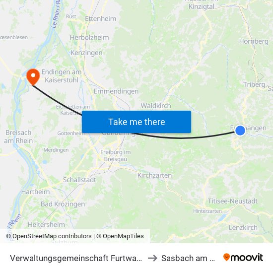 Verwaltungsgemeinschaft Furtwangen Im Schwarzwald to Sasbach am Kaiserstuhl map