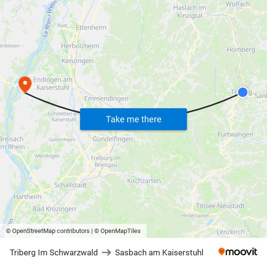 Triberg Im Schwarzwald to Sasbach am Kaiserstuhl map