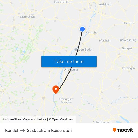 Kandel to Sasbach am Kaiserstuhl map