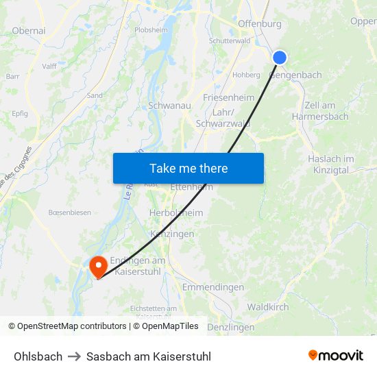 Ohlsbach to Sasbach am Kaiserstuhl map