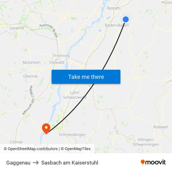 Gaggenau to Sasbach am Kaiserstuhl map