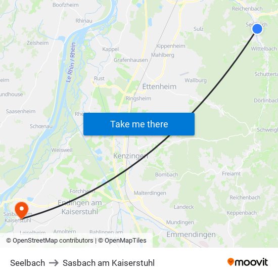 Seelbach to Sasbach am Kaiserstuhl map