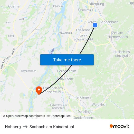 Hohberg to Sasbach am Kaiserstuhl map