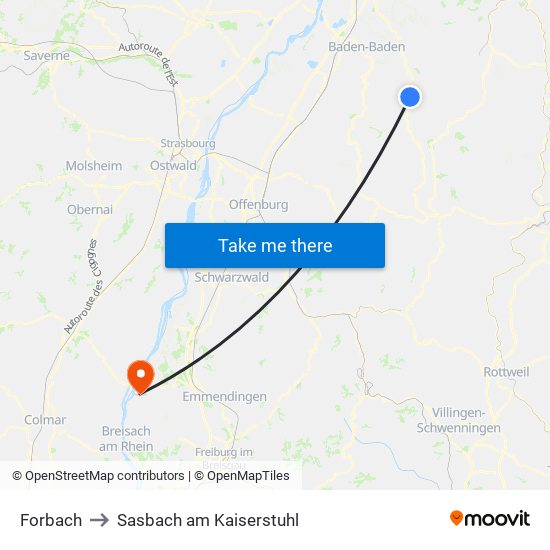 Forbach to Sasbach am Kaiserstuhl map