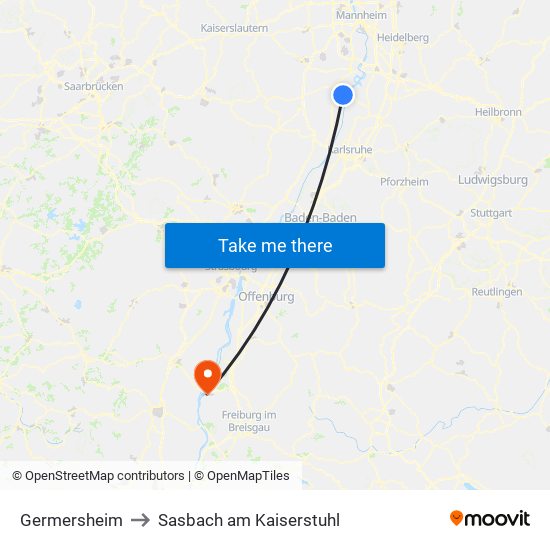 Germersheim to Sasbach am Kaiserstuhl map