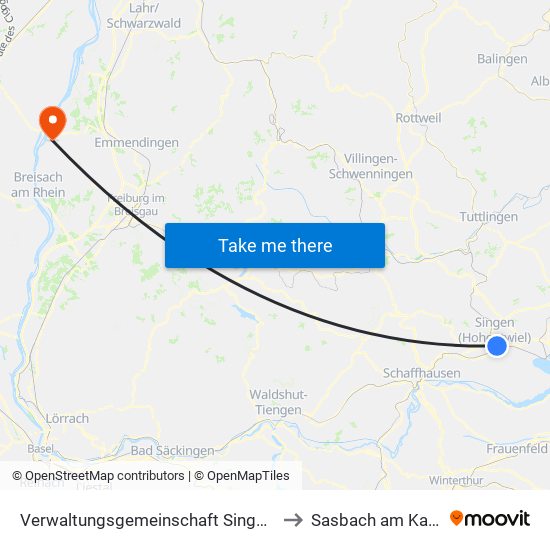 Verwaltungsgemeinschaft Singen (Hohentwiel) to Sasbach am Kaiserstuhl map