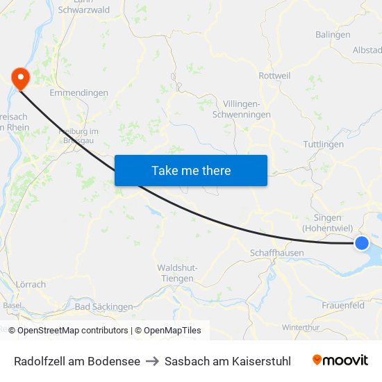 Radolfzell am Bodensee to Sasbach am Kaiserstuhl map