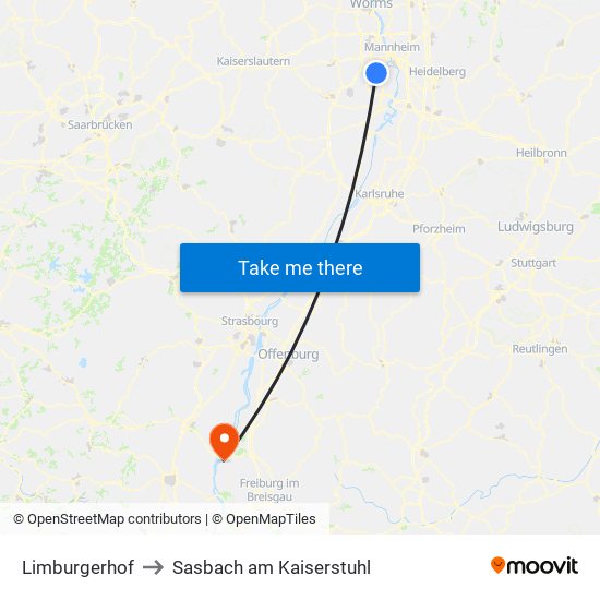 Limburgerhof to Sasbach am Kaiserstuhl map