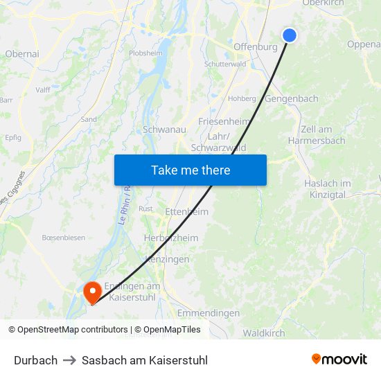 Durbach to Sasbach am Kaiserstuhl map