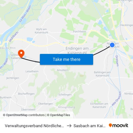 Verwaltungsverband Nördlicher Kaiserstuhl to Sasbach am Kaiserstuhl map