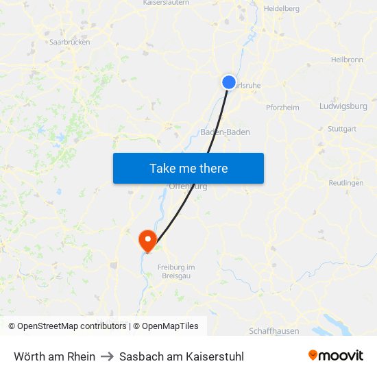 Wörth am Rhein to Sasbach am Kaiserstuhl map