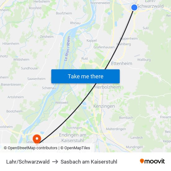 Lahr/Schwarzwald to Sasbach am Kaiserstuhl map
