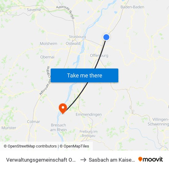 Verwaltungsgemeinschaft Oberkirch to Sasbach am Kaiserstuhl map