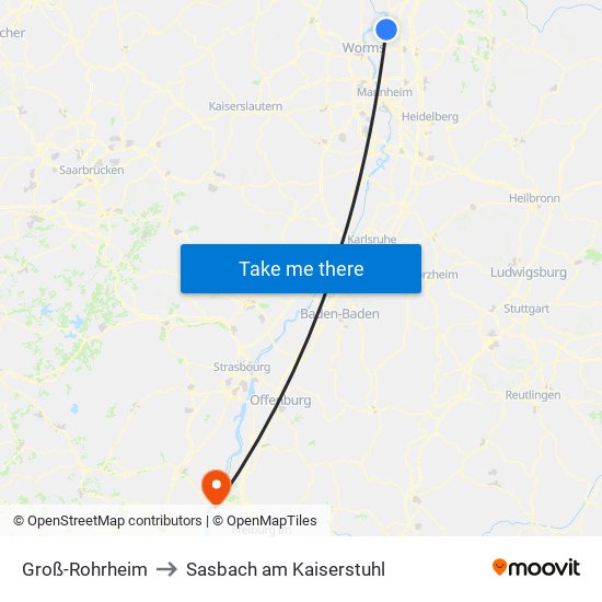 Groß-Rohrheim to Sasbach am Kaiserstuhl map