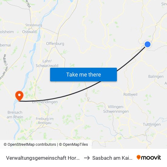 Verwaltungsgemeinschaft Horb am Neckar to Sasbach am Kaiserstuhl map