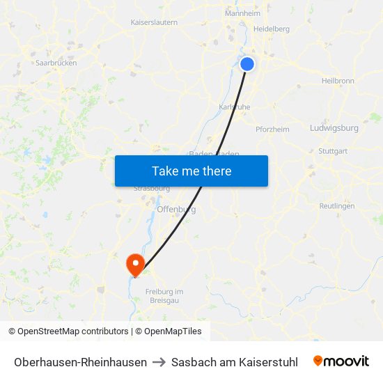 Oberhausen-Rheinhausen to Sasbach am Kaiserstuhl map