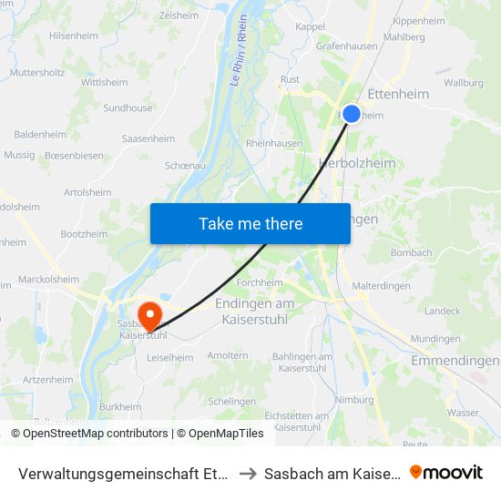 Verwaltungsgemeinschaft Ettenheim to Sasbach am Kaiserstuhl map