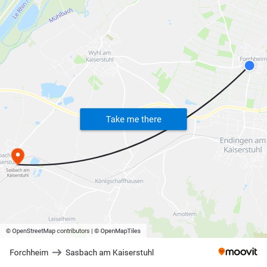 Forchheim to Sasbach am Kaiserstuhl map