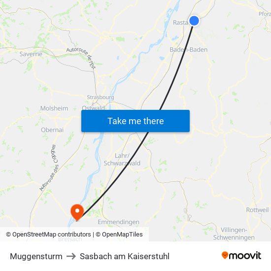 Muggensturm to Sasbach am Kaiserstuhl map