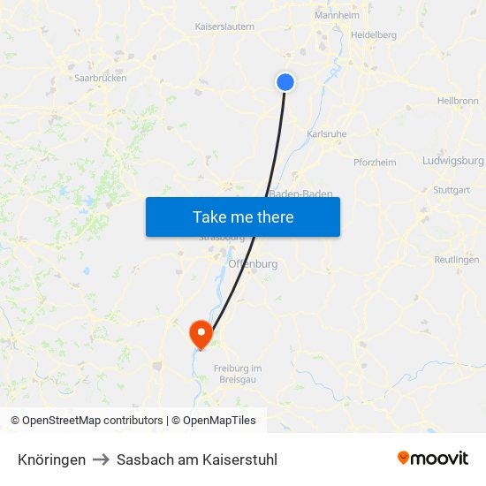 Knöringen to Sasbach am Kaiserstuhl map