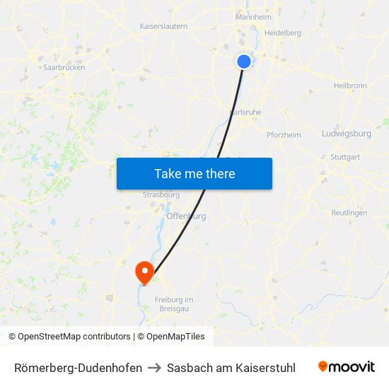 Römerberg-Dudenhofen to Sasbach am Kaiserstuhl map