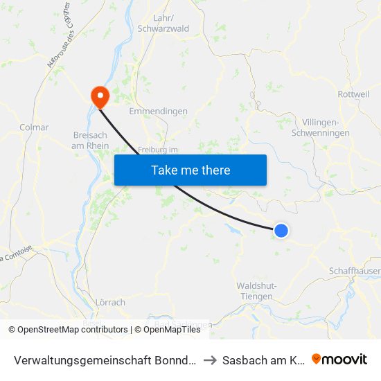 Verwaltungsgemeinschaft Bonndorf Im Schwarzwald to Sasbach am Kaiserstuhl map