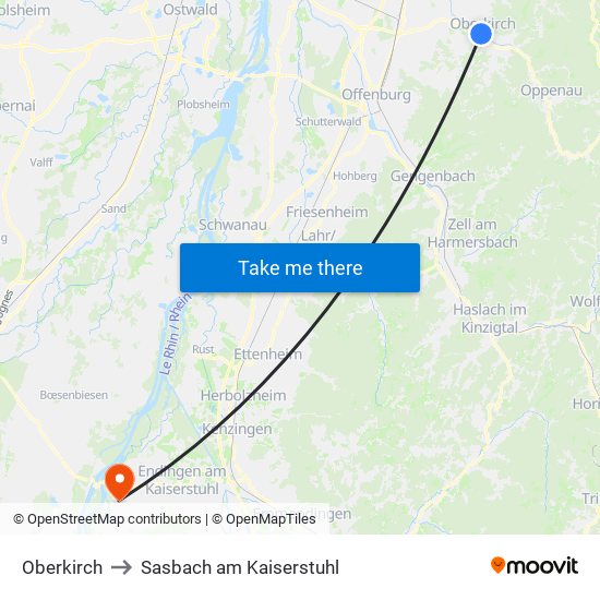 Oberkirch to Sasbach am Kaiserstuhl map