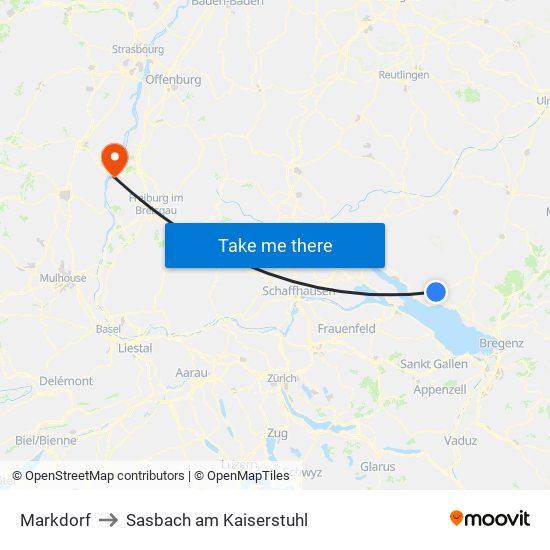 Markdorf to Sasbach am Kaiserstuhl map