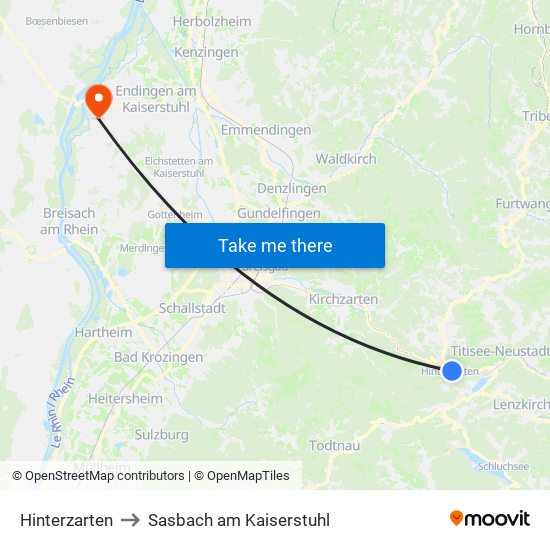 Hinterzarten to Sasbach am Kaiserstuhl map