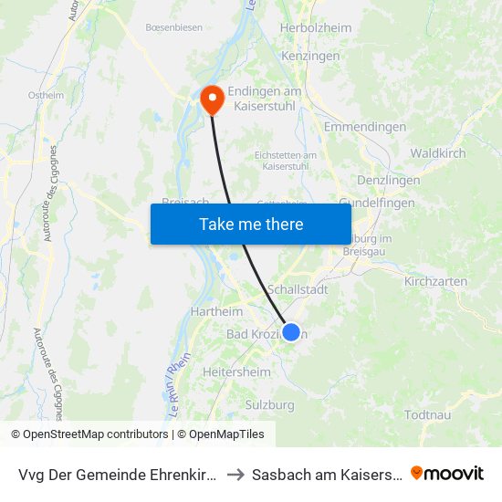 Vvg Der Gemeinde Ehrenkirchen to Sasbach am Kaiserstuhl map