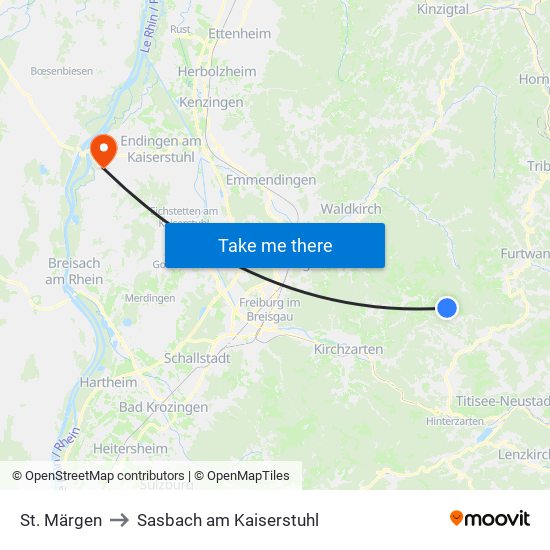 St. Märgen to Sasbach am Kaiserstuhl map