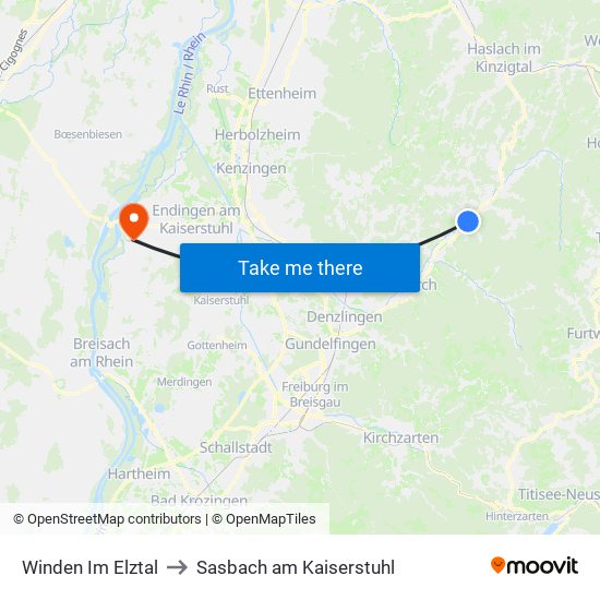 Winden Im Elztal to Sasbach am Kaiserstuhl map
