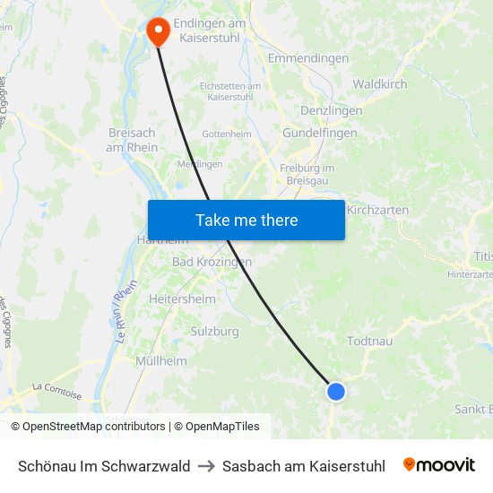 Schönau Im Schwarzwald to Sasbach am Kaiserstuhl map