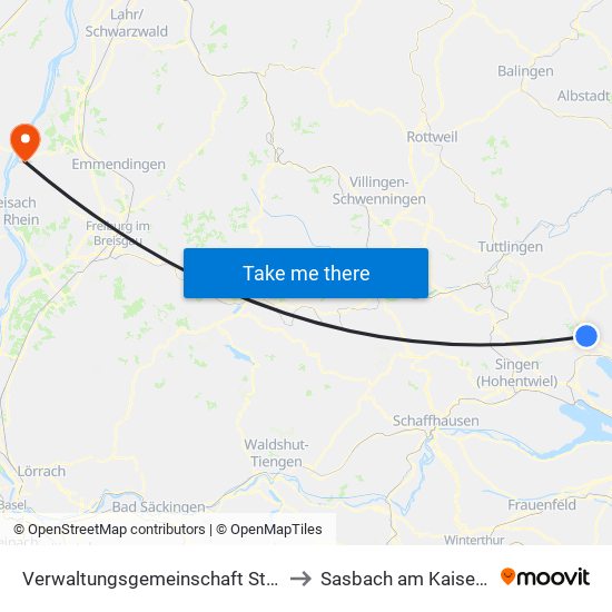Verwaltungsgemeinschaft Stockach to Sasbach am Kaiserstuhl map