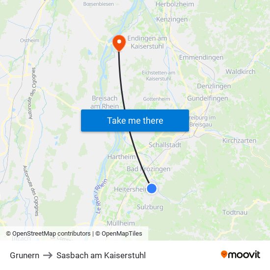 Grunern to Sasbach am Kaiserstuhl map