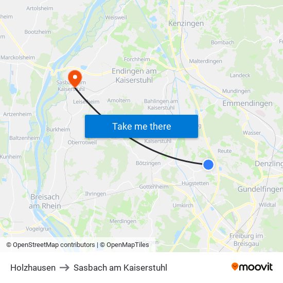 Holzhausen to Sasbach am Kaiserstuhl map