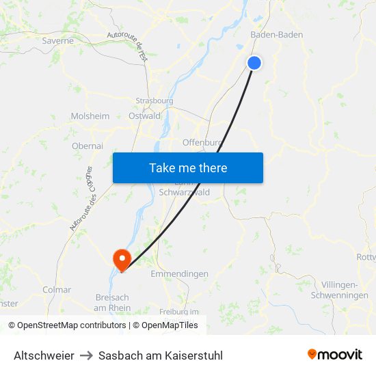 Altschweier to Sasbach am Kaiserstuhl map