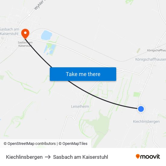 Kiechlinsbergen to Sasbach am Kaiserstuhl map