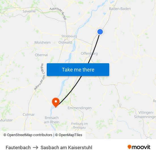 Fautenbach to Sasbach am Kaiserstuhl map